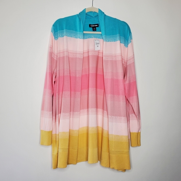 Lands' End Sweaters - Lands' End Striped Open Front Cardigan Size 2X Long-line Cotton Sweater NEW